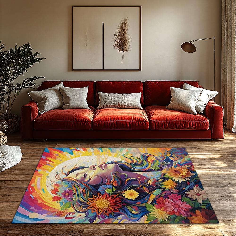 Boho Floral Area Rug Washable Non Slip Home Decor Persian Rug Vintage Carpet Living Room Bedroom Floor Mat Artistic Design