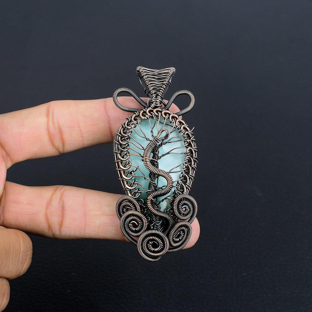 Hemimorphite Pendant, 999 Copper Wire Wrapped Gemstone Jewelry, Handmade Pendant, For Thanksgiving