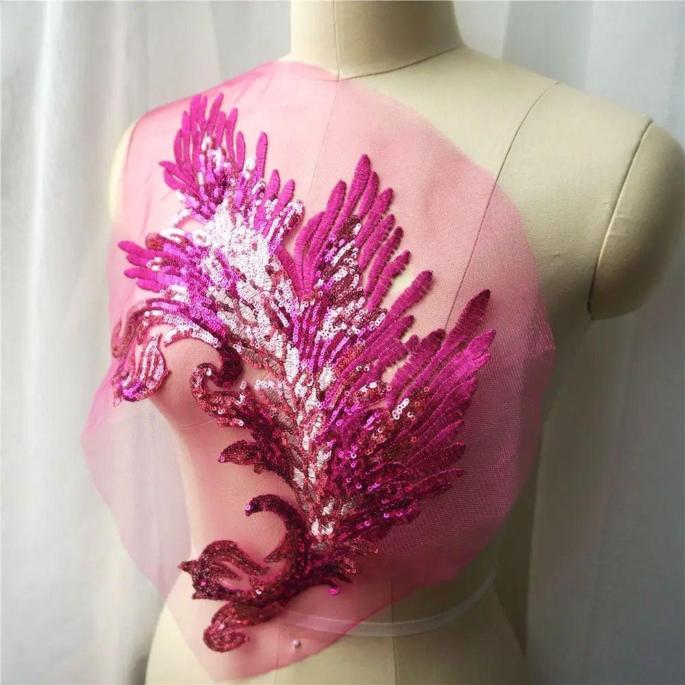 Patch Sequin Embroidery Sequin Appliques Phoenix Tail DIY Feather Appliques Sew On Patch Wedding Gown DIY Decoration