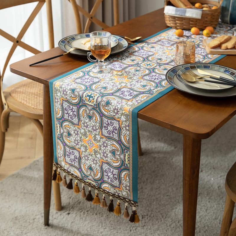 American Retro Jacquard Table Runner Dining Table Cloth Tea Table Cabinet Decorative Strip