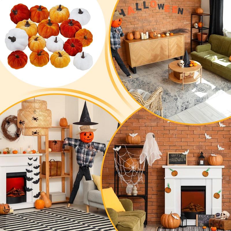 16pcs Velvet Artificial Pumpkin Decor Desktop Pumpkin Ornament Autumn Fall Thanksgiving Harvest Festival Halloween Decoration