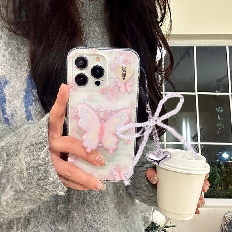 Ornament dulce lanț de telefon cu fundă, pandantiv pentru telefon mobil cu mărgele în formă de inimă, șnur pentru telefon, breloc pentru geantă pentru persoane la modă