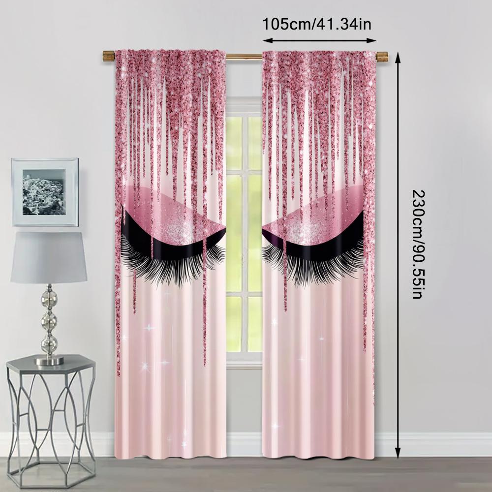 Curtains Window Treatment Print Pink Eyelashes Versatile Polyester Without Rod All Bedroom Living Set Of 2 Made Decor