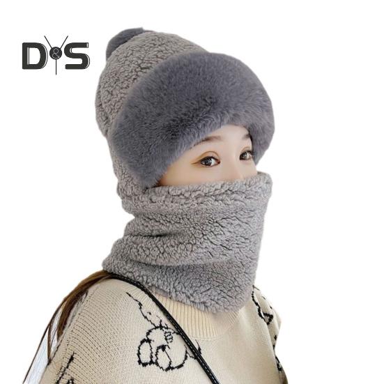 

Жіноча зимова шапка з інтегрованим шарфом Товстий плюшевий теплий вітрозахисний повний захист Велоспорт на відкритому повітрі Кепка для подорожей у холодну погоду сірий