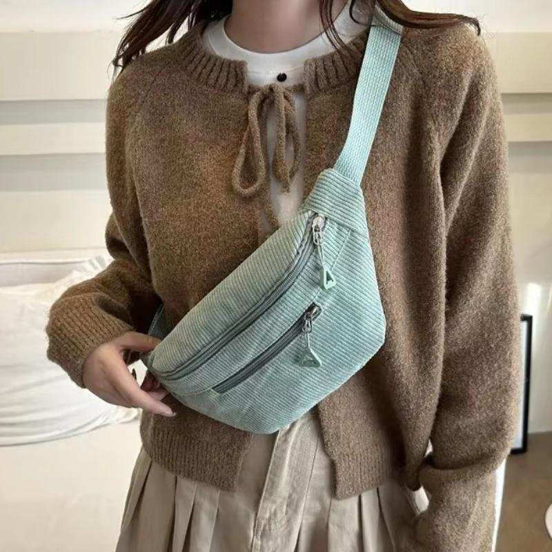 Riñonera Ligera de Pana Bolso Cruzado Moda Estilo Retro Casual Bolso de Pecho Cintura Estilo Fresco Versión Coreana Bolsos de Mano
