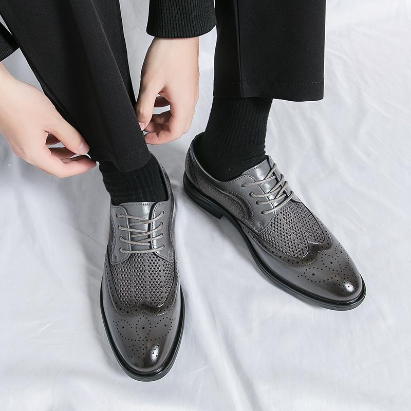 Designer New Brogue Men Brand Business Party Oxford Leather Shoes Male Summer Breathable Solid Color Leather Mesh Shoes