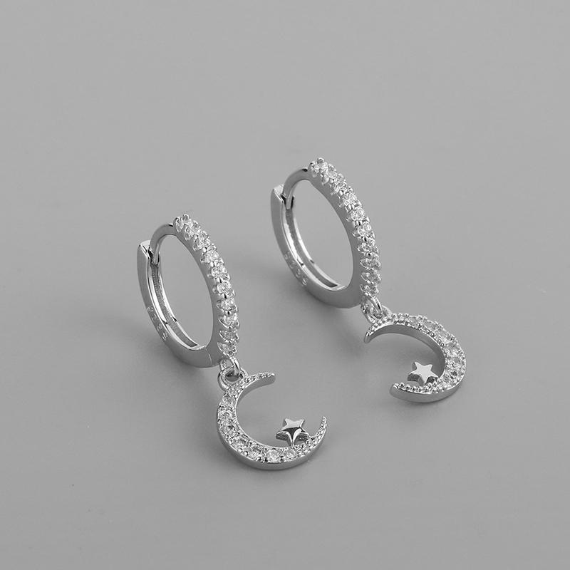 ANENJERY Small Star Moon Hoop Earrings for Women Prevent Allergy Charms Earrings Dainty Jewelry