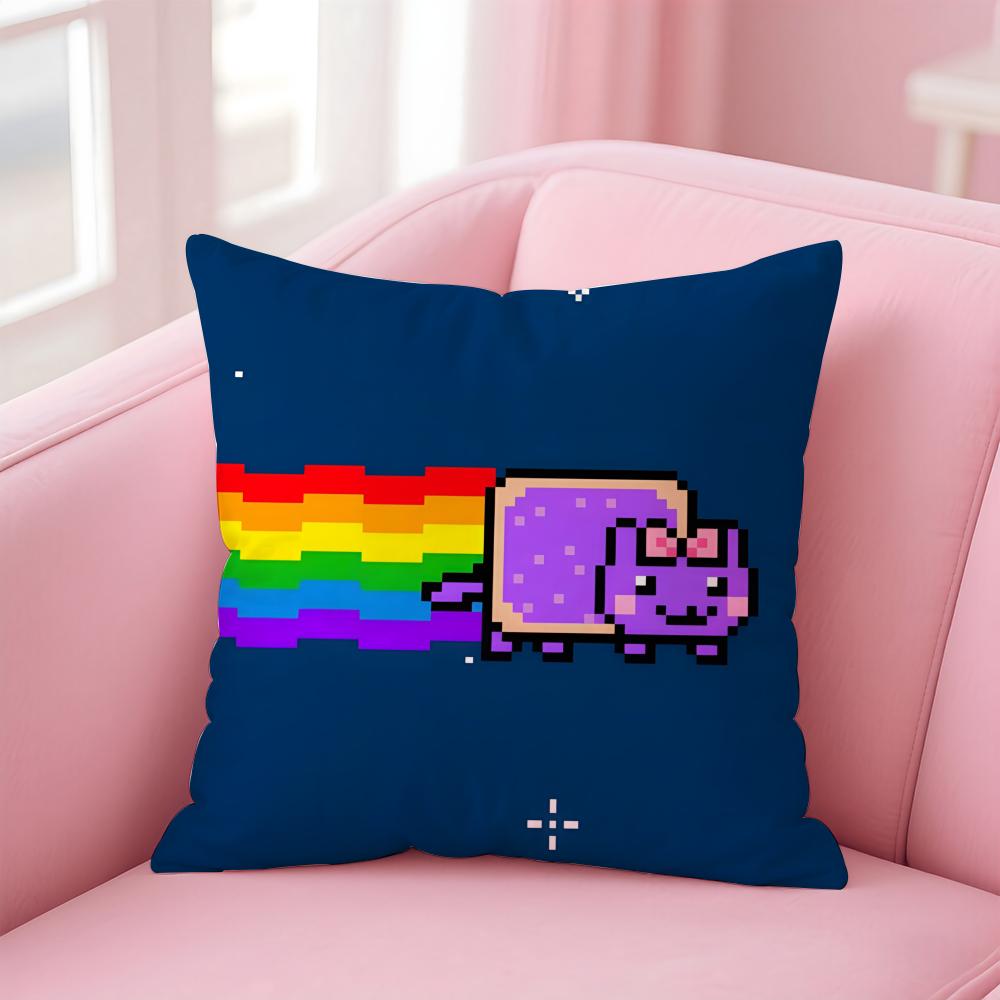 Nyan Cat Cushion Cover Home & Car Multi-Scene Pillow Cover - Reversible, Soft & Durable for Daily Use