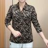 Camisa Quente Botões Manga Longa Estampa Chique Outono/Inverno para Meia-Idade e Idosos - Redutora de Idade, Cobre a Barriga