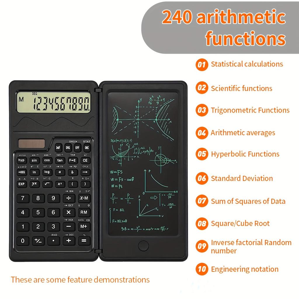10-Digit Scientific Calculator - High-Resolution LCD Display, Compact Foldable Design, Handwriting Board, Solar and Battery Dual Power