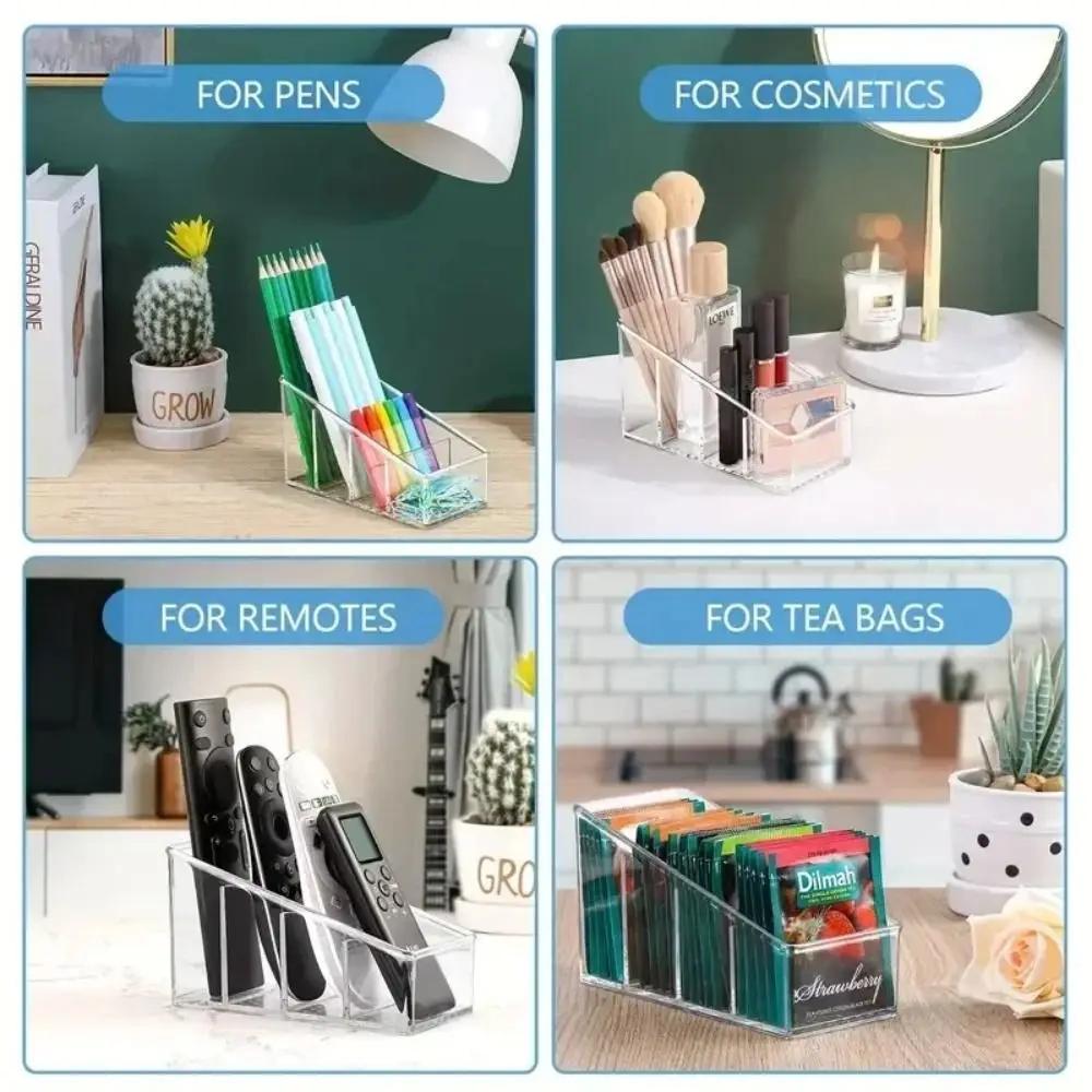 Romote Control Holder with 4 Compartments Clear Romote Holder Home Decor Kitchen Acccessories Make Up Orangizer