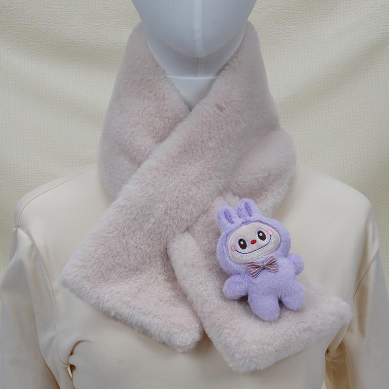 2025 Autumn/Winter Cute Cartoon Plush Scarf: Faux Rabbit Neck Warmer for Girls