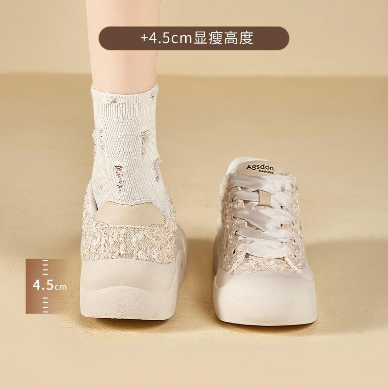 Augustine platform white shoes women's 2025 new summer thin board shoes college style sequins casual sports shoes