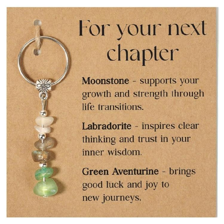 Natural Crystal Stone Keychain Green Chrysoprase Pink Moonstone Rose Quartz Beaded Healing Jewelry For Emotional Balance Gift
