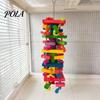 Durable Parrot Toy Chewing for Macaws African Greys, Colorful Wooden Block Puzzle with Medium Chew Cotton Tassels, Hanging Interactive Activity Cage,