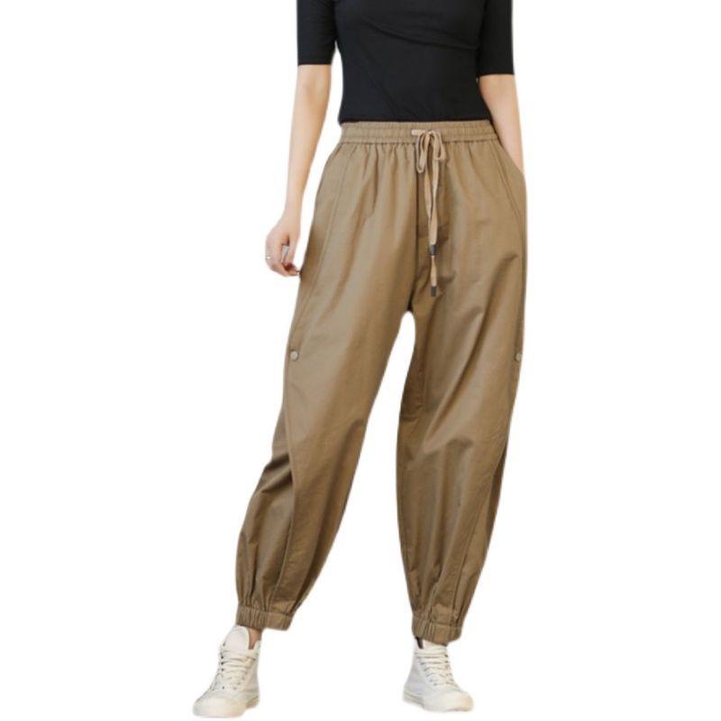 Women's Korean Style Cargo Harem Pants: Loose Fit, Elastic Waist, Plus Size, Ankle Banded, for Summer & Autumn.