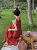 2025 Summer Retro Red Halter Dress: Elegant Long Dress for Travel Photography