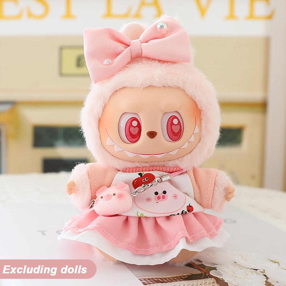 For 17cm Labubu Doll Clothes Fashion Piggy Overalls Doll Clothes Color Match Hoodies Dolls Accessories Cute Decoration Little Clothes