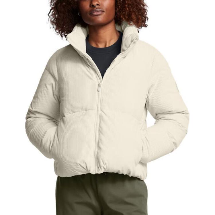 Under Armour Coldgear Limitless Stand Collar Solid Color Casual Warm Puffer Jacket Women outerwear Peak-White 1384652-110