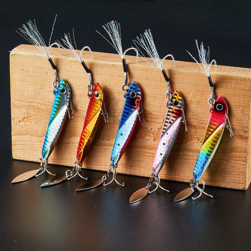 Metal Jig Set Flounder Lure Sea Bass 20g 30g 40g Bluefish Surf Metal Vibe Iron Plate Lure Flight Distance Color Set [Aoarashi Lure] (5 B, 40g)