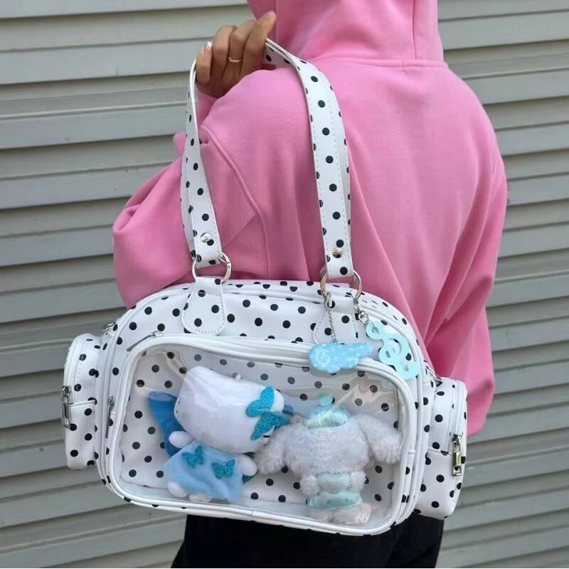 New Y2K Polka Dot Anime Ita Bag Two-dimensional Crossbody Bag Cute Girl Transparent Shoulder Bag Otaku DIY Comic Display Handbag