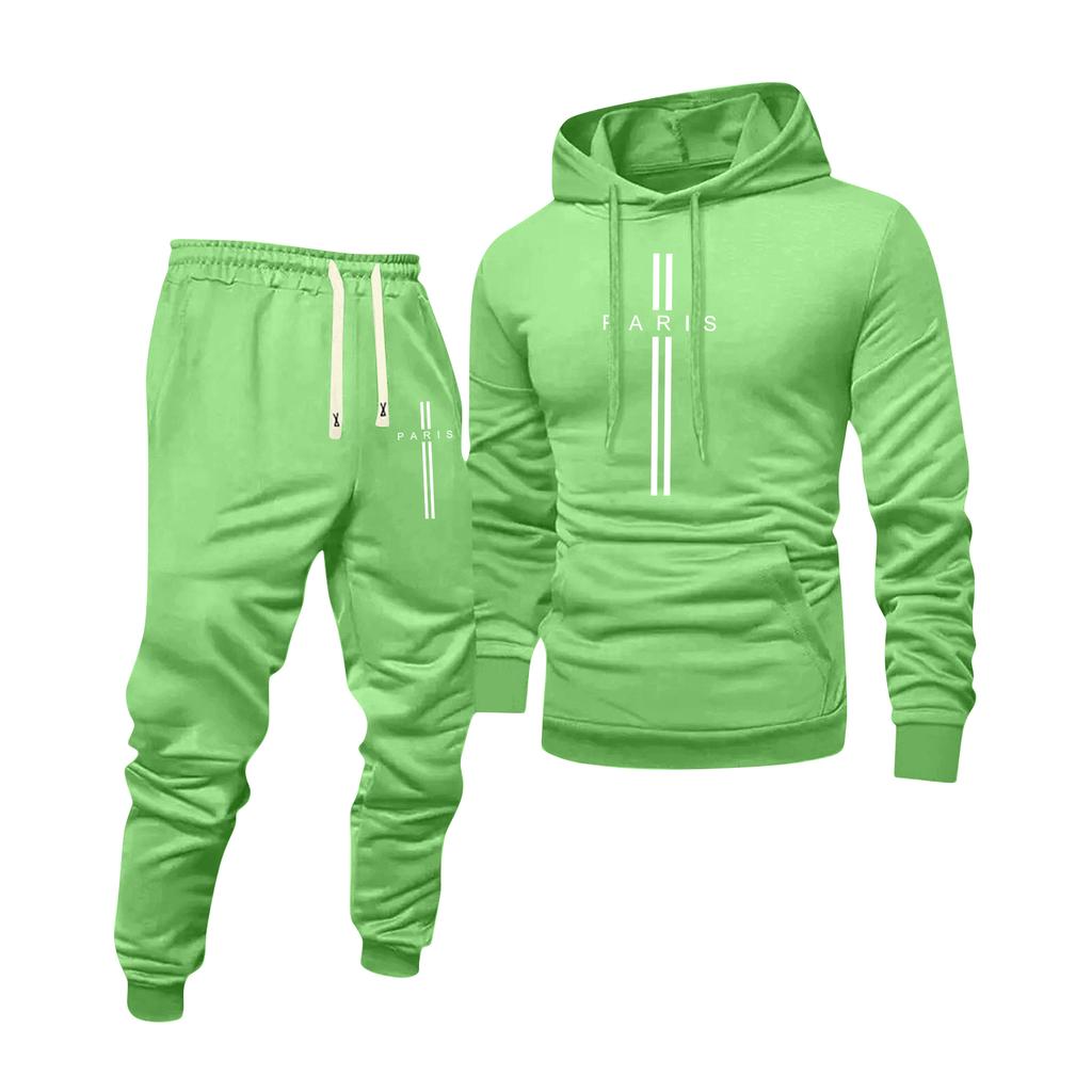 Men's Printed Hooded Sweatshirt And Sweatpants Casual Sports Suit