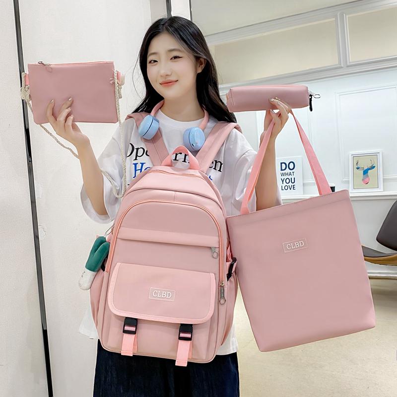Four-Piece Backpack Set Student Schoolbag Women's Solid Color Backpack