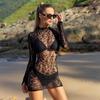 Sexy Lace See Through Bodysuit Long Sleeve Fishnet Jumpsuits Elastic Night Club Women Erotic Lingerie Open Crotch Costumes