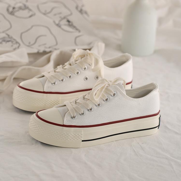 

Ladies 2026 Summer Low Top Canvas Thin Shoes Thick Sole Heightening Trendy Student Ins Fashion Casual Board Sneakers 35 белый