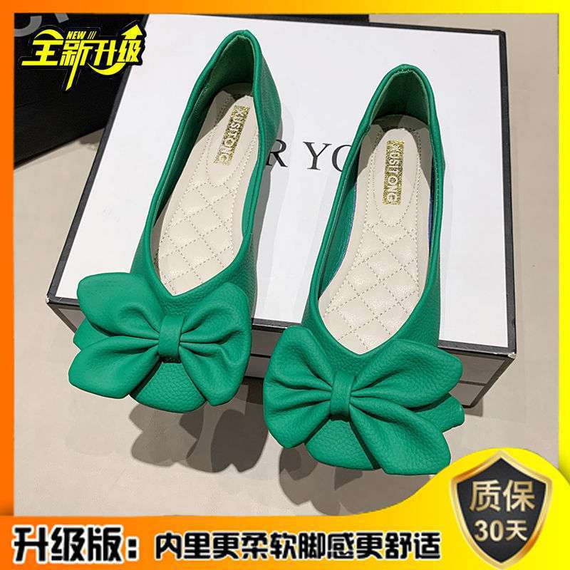 Single shoes women's spring and summer new Korean version of square head flat bottom bow women's shoes low-top shoes Doudou pedal lazy shoes tide