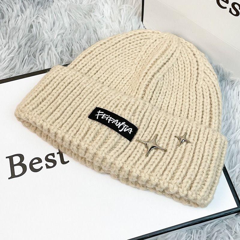 Autumn and winter letter hat women's fashion wool hat warm versatile sweet cool air cold hat show face small knitted hat tide