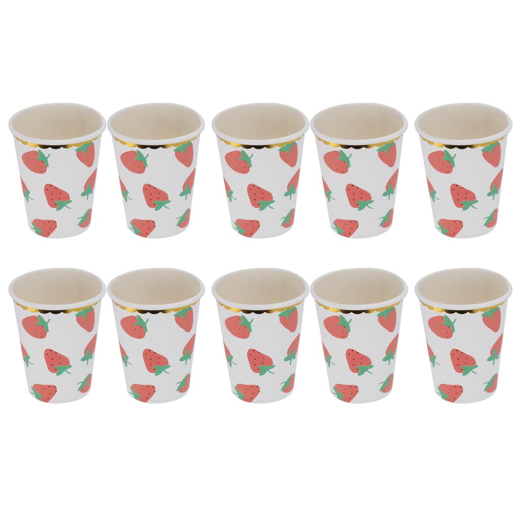 10Pcs Party Tableware Disposable Strawberry Pattern Tableware Set for Birthday Parties Seaside PartiesPaper Cup