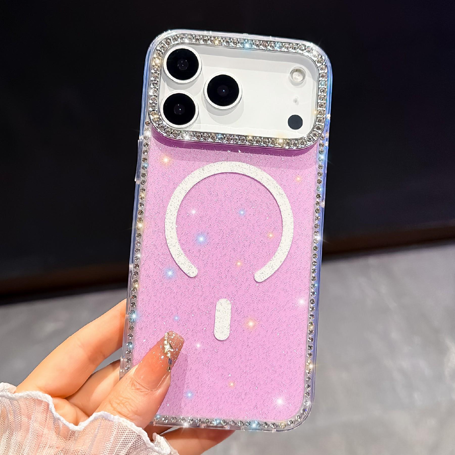 For iPhone 17 Pro Compatible with MagSafe Rhinestone Edge Glitter Back TPU + PC IMD Phone Cover