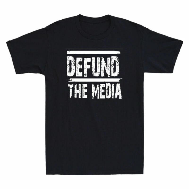 Defund The Media Fake News Funny Sarcasm Quotes Vintage Men s T-Shirt Cotton Tee XXL