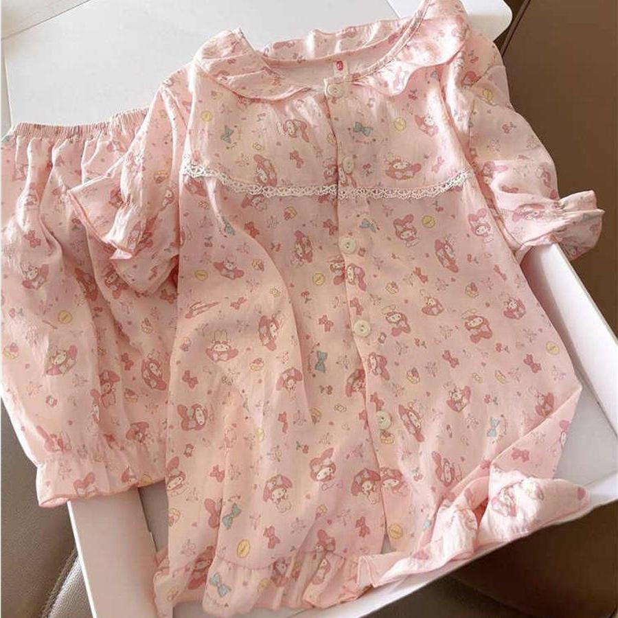 

Princess style pink lace Melody pajamas summer women s new short-sleeved shorts summer loungewear set s [recommended 35-40kg]