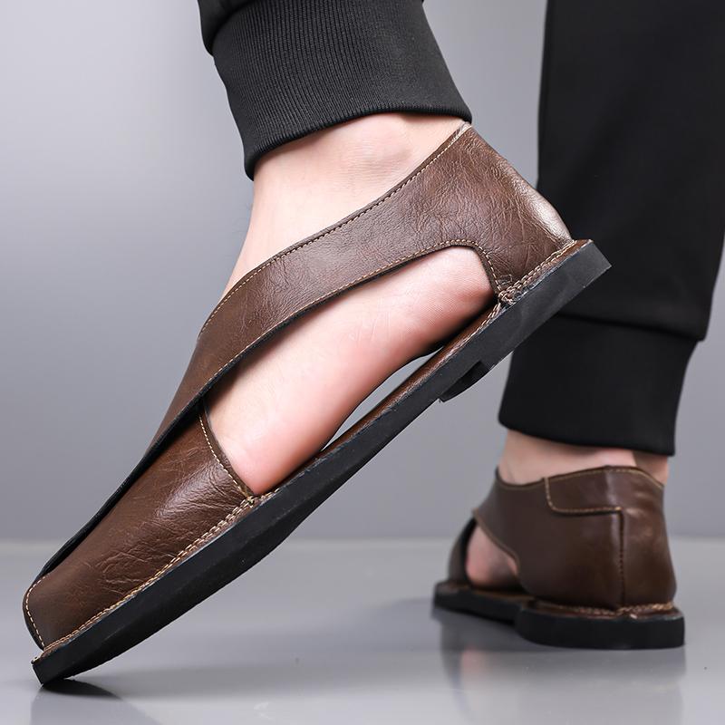 Men Sandals Leather Mens Casual Shoes Slip On Breathable Outdoor Men Leather Sandals Men Beach Roman Shoes