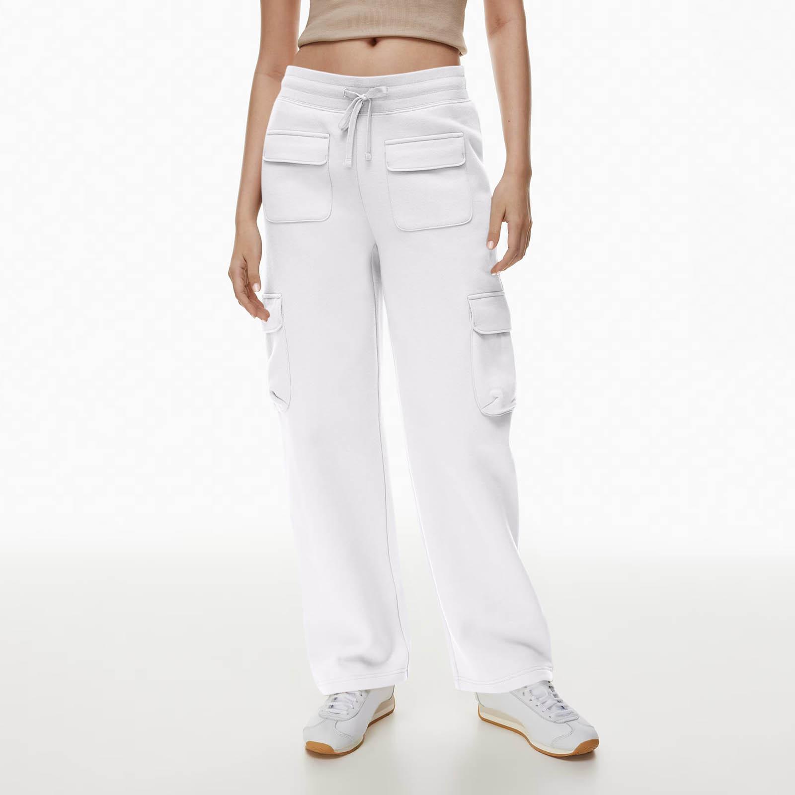 

Женские широкие спортивные штаны с флисом, повседневные мешковатые спортивные штаны с высокой талией, брюки-бойфренды с карманами M белый