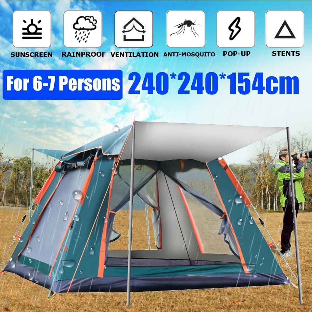 6-7 People Foldable Quick Setup Family Tent Large Tent Folding Tents Two Layer Backpack Tents Sunshade Outdoor Camping Tent
