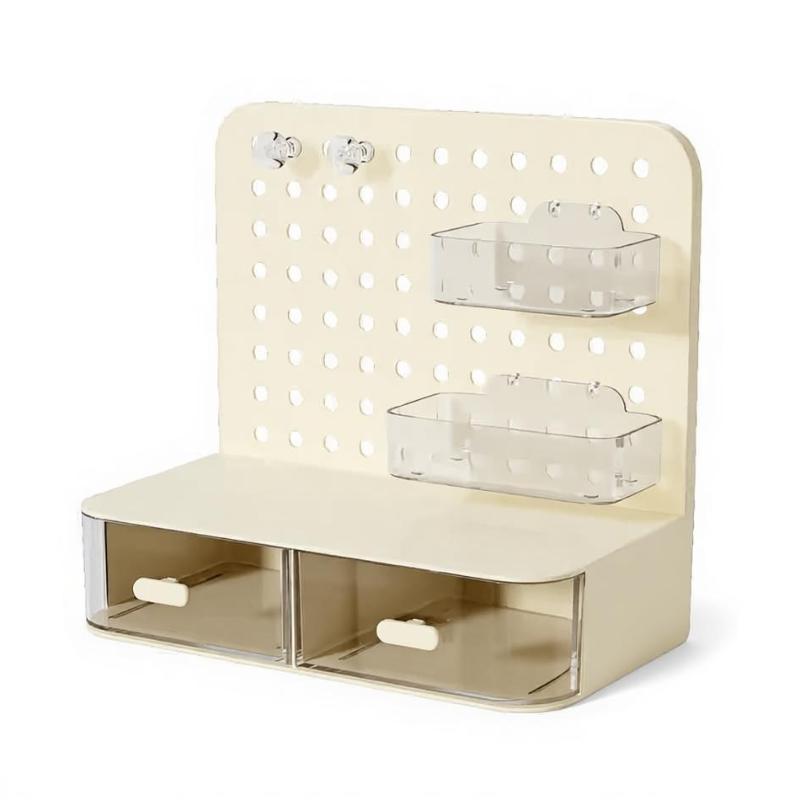 Hole Board Storage Rack Dormitory Office Desktop Multi Functional Stationery Drawer Storage Box Non Perforated Organizing Rack бежевый