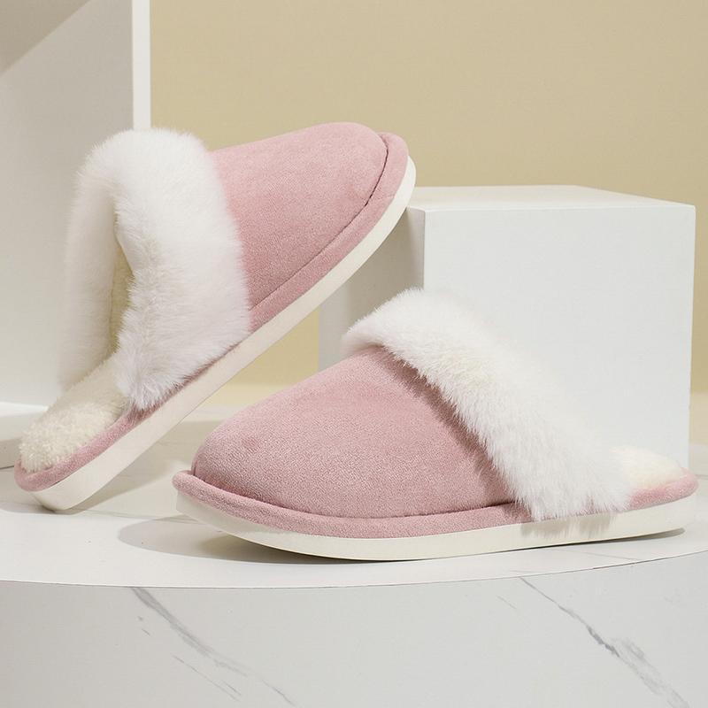 Fashion Comfort Faux Suede Cotton Slippers Women Indoor Non Slip Warm Plush Slippers for Woman Winter Faux Fur Flat Heel Fur Slides Lady