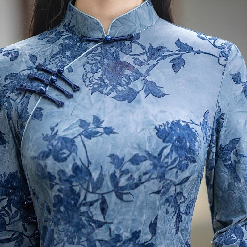 Womens Modern Chinese Style Long Sleeve Cheongsam Dress Vintage Slim Fit Wear