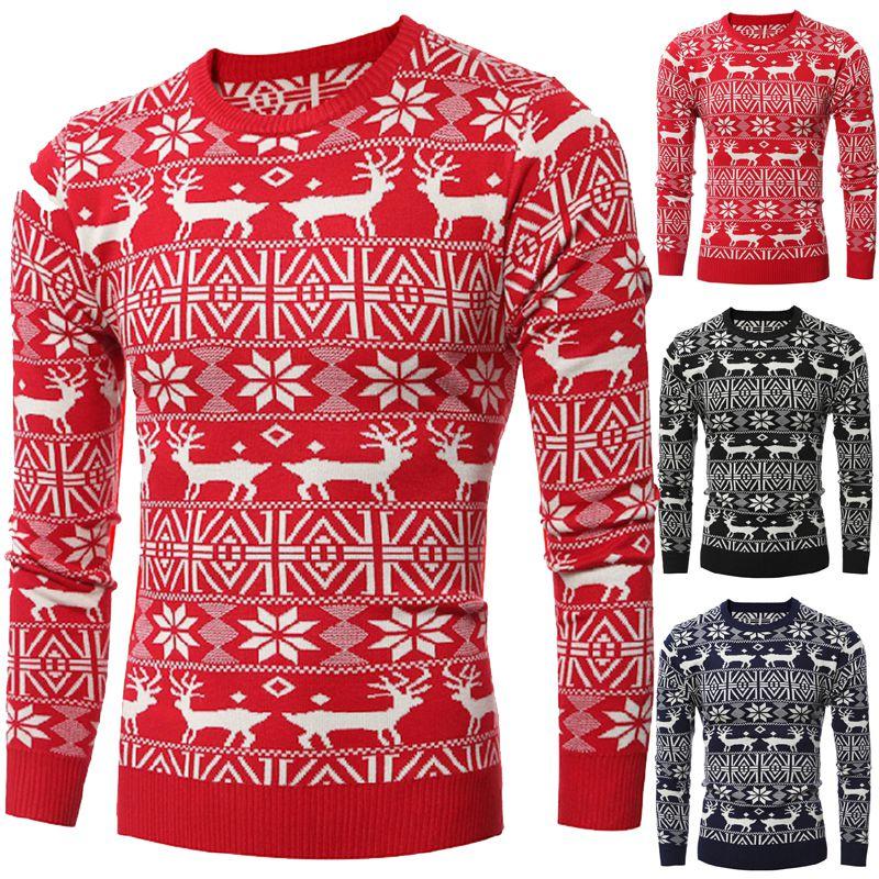 Christmas Xmas Mens Sweater Retro Vintage Jumper Snowflake Knitted Tops Knitwear