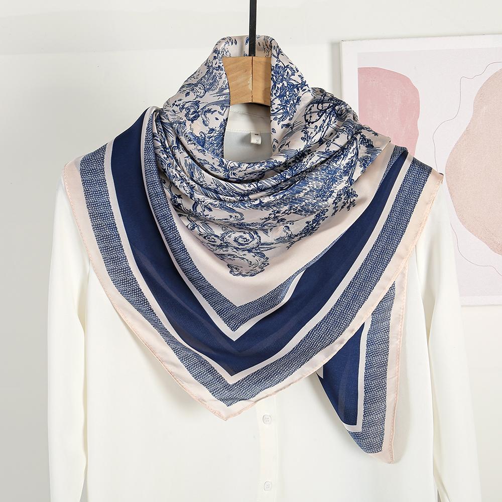 110*110cm Floral Silk Shawl Stoles Premium Square Scarf Soft and Skin Friendly Comfortable Ladies Square Scarf Shawl