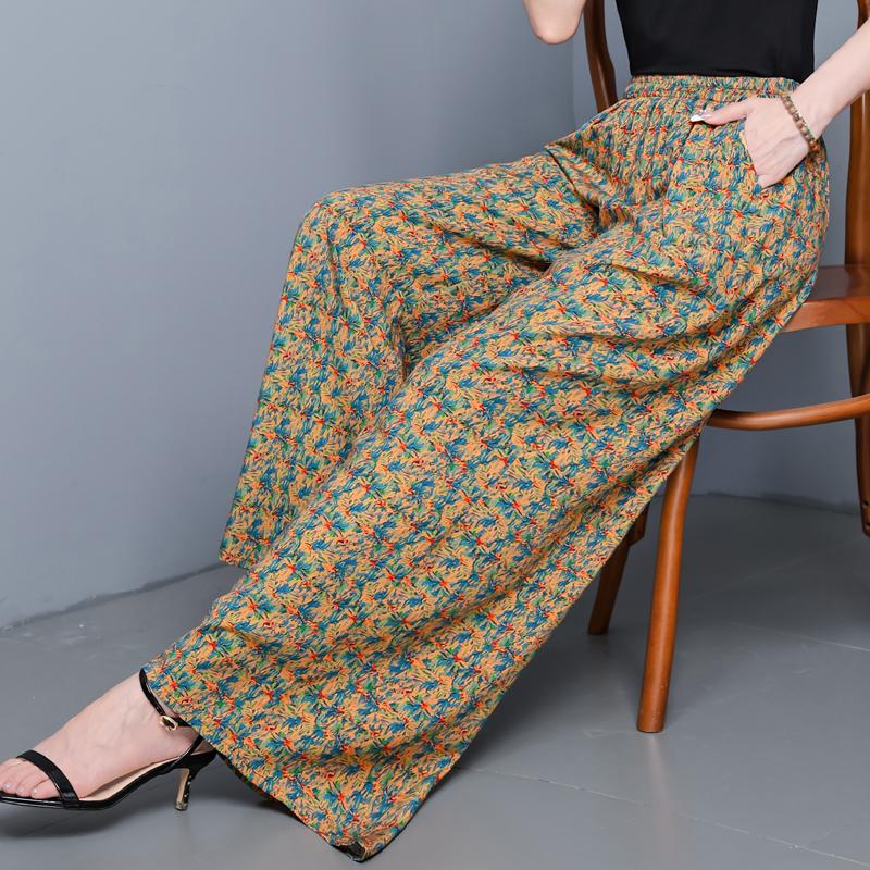 Summer Wide Leg Pants for Women High Waist Vintage Clothes Plus Size Loose Elastic Waist Casual Pants