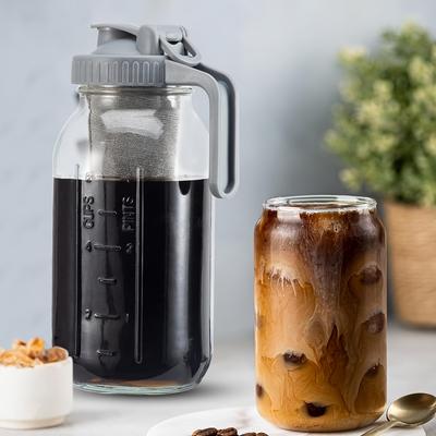 Macchina per caffè Cold Brew Caraffa in barattolo di vetro - Vetro soda-lime resistente con filtro a rete in acciaio inossidabile di alta qualità e coperchio con tappo ribaltabile - Tè freddo e caffè e