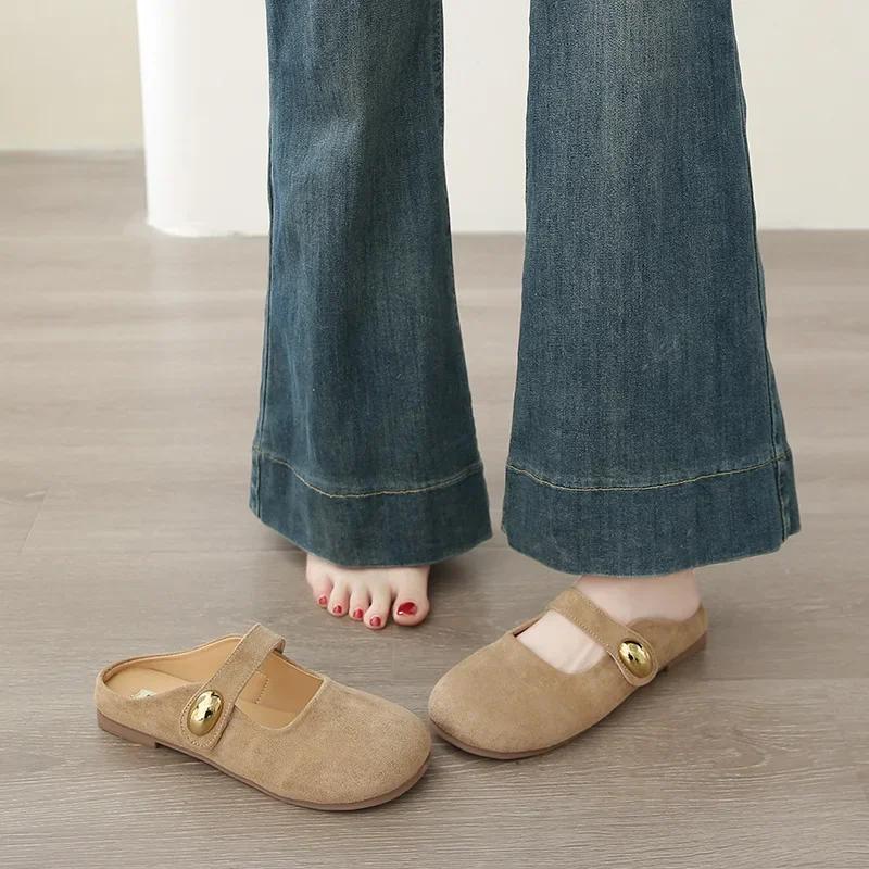 Summer Round Toe Flat Heel Korean Style Women's Slippers Comfortable Simple Versatile New Model Fairy Style Casual Leisure