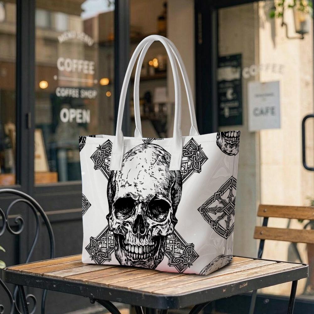 Gothic Skull Pattern Tote Bag Portable Large Capacity Daily Shopping Shoulder Handbag