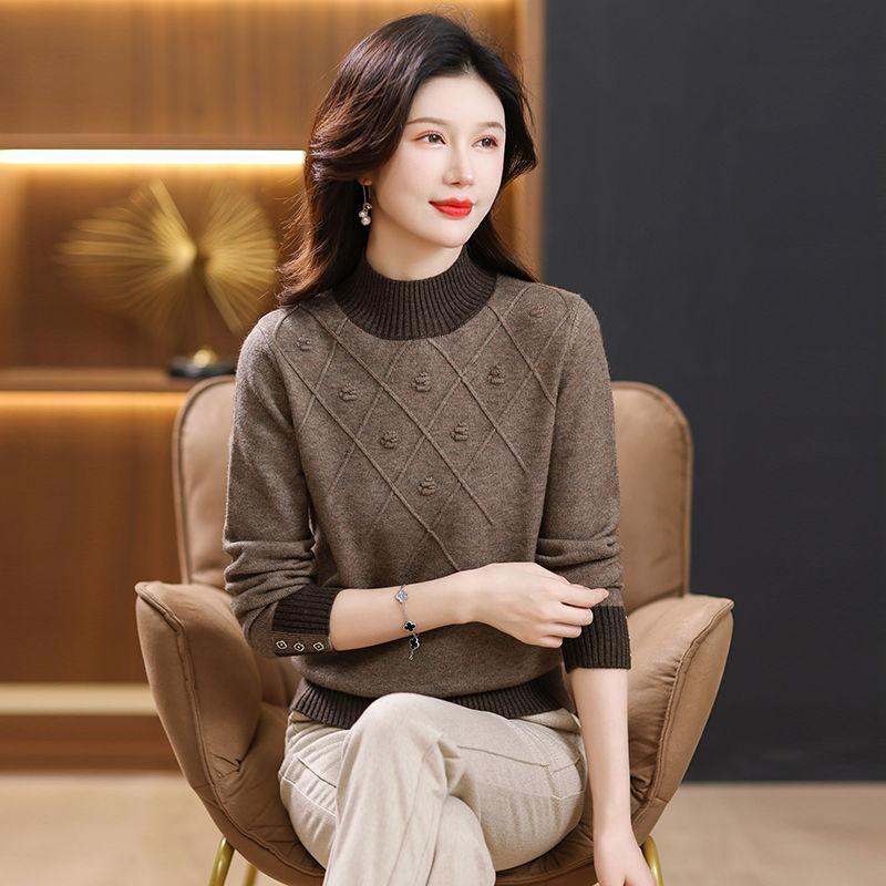 Volný svetr Dámský pletený svetr s polopropínacím límcem Zesílený svetr Dámský stylový pletený svetr Hřejivý top