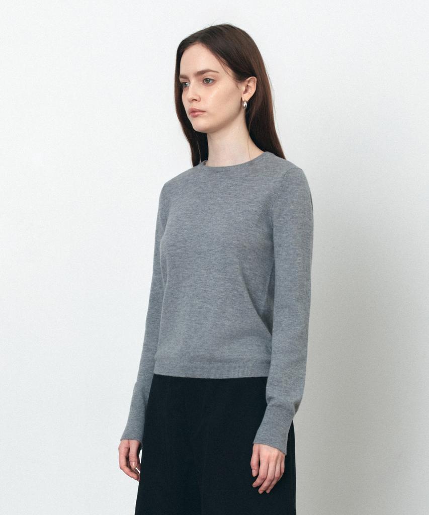 Siyajyu Sikn2175 Basic Round Neck Long Sleeve Knit_Melange Gray