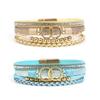 Hollow Circles Leather Bracelet Women Bohemian Braided Beaded Wrap Bangle Crystal Jewelry